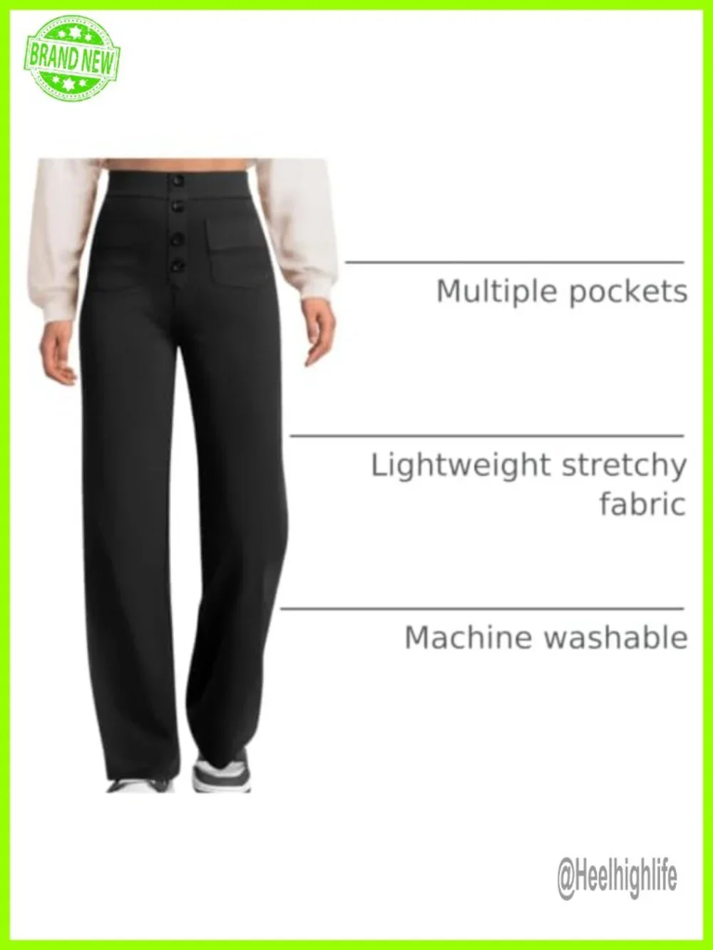 High Waist Straight Leg Dress Pants Stretchy Work Trousers